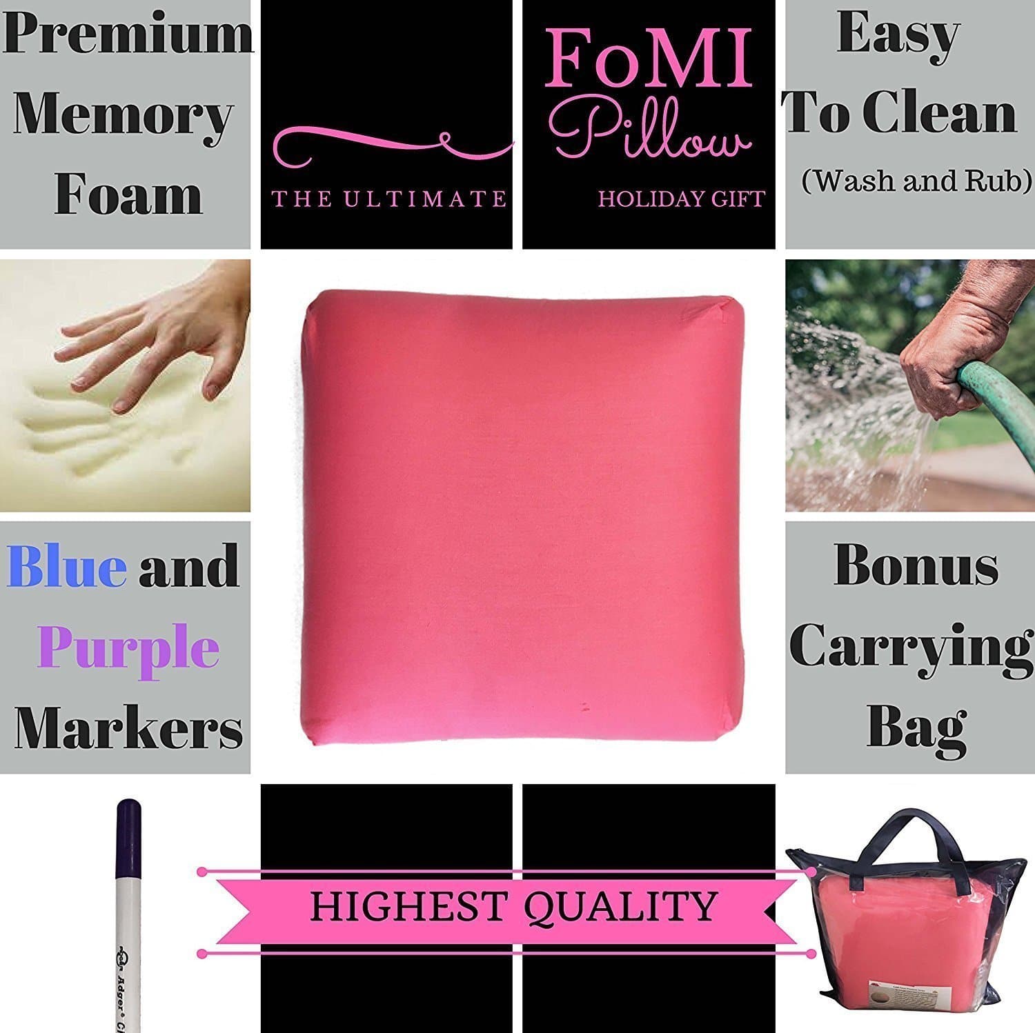 full_e78a7fcc-1763-4cc2-bab7-ddcfcf76f7fc Large Memory Foam Decorative Throw Pillow by FOMI | Cozy Squishy Back and Lumbar Pillow, Fun Colorful Pillow for Couch, Bed, Love Seat (17" x 17" x 6") - FoMI Care